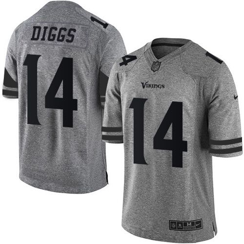Nike Vikings #14 Stefon Diggs Gray Men's Stitched NFL Limited Gridiron Gray Jersey - Click Image to Close